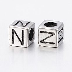 Cuentas europeas con letras de agujero grande de acero inoxidable 304&nbsp;LS-STAS-H428-01AS-N