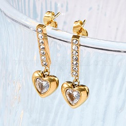 Orecchini pendenti a forma di cuore con strass in acciaio inossidabile 304&nbsp;EJEW-Q386-03G