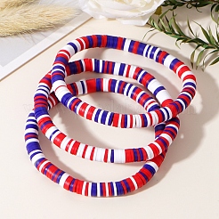3 Stück rot weiß blau handgemachte Polymer Clay Heishi Perlen Stretch Armbänder Set&nbsp;PW-WG85032-01