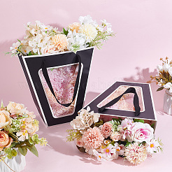 Trapezförmige Geschenktüten aus Papier mit Blumenmotiv und sichtbarem Kunststofffenster&nbsp;ABAG-WH0045-25B