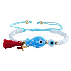 Armbänder mit Baumwollquasten und Anhängern aus Edelstahl 304&nbsp;AF1826