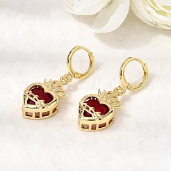 Boucles d'oreilles créoles en laiton et verre en forme de cœur&nbsp;EJEW-P333-09F-G