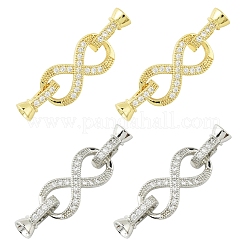 2 fermoir déployant en laiton micro pavé de zircone cubique transparente&nbsp;KK-YW0003-54P