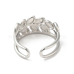 Anillo abierto de hoja de acero inoxidable 304 antideslustre para mujer&nbsp;RJEW-I085-25P