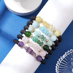 5 set di braccialetti elastici con perline rotonde in pietra preziosa naturale per donna&nbsp;BJEW-JB10981