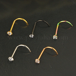 Anillos nasales de cola de pez redondos y planos con micropavé de circonita cúbica transparente de acero inoxidable 304&nbsp;WG924B3-03