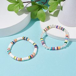 Set di braccialetti elasticizzati con perle di conchiglia e argilla polimerica da 2 pz&nbsp;BJEW-TA00088