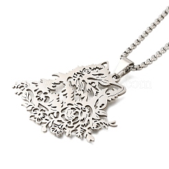 Collane con ciondolo a forma di gatto con catena a maglie cave in acciaio inossidabile 201&nbsp;NJEW-S003-08P