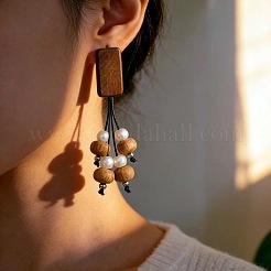 Pendientes de botón de madera y perlas de imitación&nbsp;WGA6AFA-01