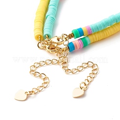 Bracelets de perles heishi en argile polymère faits à la main sertis d'une petite breloque en forme de cœur pour femme&nbsp;BJEW-JB07428