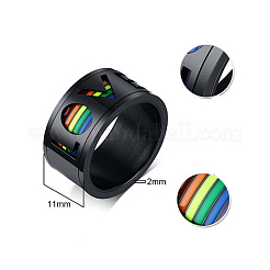 Anillo de dedo de esmalte giratorio de amor de la palabra de la bandera del orgullo del color del arco iris&nbsp;RABO-PW0001-034A
