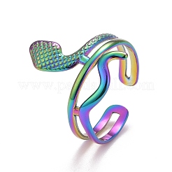 Anello polsino aperto spesso a forma di serpente in acciaio inossidabile 304 con placcatura ionica color arcobaleno (ip) per donna&nbsp;RJEW-A005-38MC