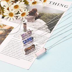 Bouteille de souhait en alliage et verre avec colliers pendentifs en pierres précieuses naturelles mélangées&nbsp;NJEW-JN03623