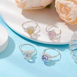 Runde Fingerringe aus Glas und Muschelkernperlen&nbsp;RJEW-JR00795