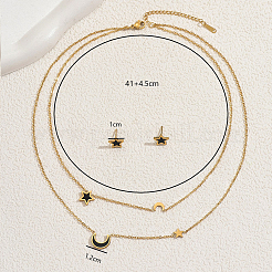 Edelstahl-Set mit Zirkonia-Stern-Mond-Ohrsteckern und doppellagigen Halsketten&nbsp;MH5763