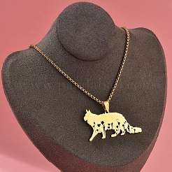 Collar con colgante de cadena de caja con forma de gato hueco de acero inoxidable 201&nbsp;LS-NJEW-M086-06G