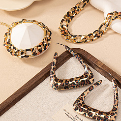 Collane e bracciali con catena a maglie ovali in lega con stampa leopardata e set di orecchini a bottone triangolari&nbsp;FS-WG20E63-01