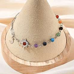 Braccialetti con catena di perline di pietre preziose chakra e catena a graffetta in acciaio inossidabile 304&nbsp;BJEW-JB14411-01