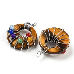 Chakra natürliche Tigerauge flache runde Anhänger&nbsp;G-Z033-06P-03