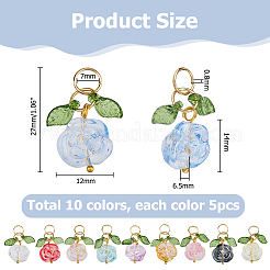 50 Stück 10 Farben Rosenblüten transparente Glasanhänger&nbsp;PALLOY-HS00017
