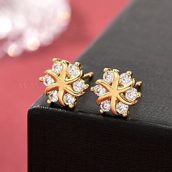 Blumen-Ohrstecker aus Messing mit Mikropflaster und klarem Zirkonia&nbsp;EJEW-D318-10G