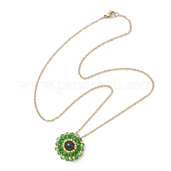 Collier avec pendentif rond plat en œil de tigre vert naturel teinté et perles de verre&nbsp;NJEW-MZ00129-05