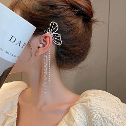 Farfalla con orecchini a polsino in strass di cristallo con nappa lunga&nbsp;EJEW-I262-01S