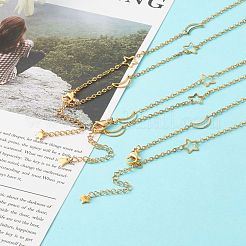 Collier à maillons lune et étoile en acier inoxydable 304&nbsp;NJEW-JN03592