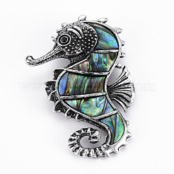 Broche en coquille d'ormeau naturel en forme de cheval de mer / coquille de paua&nbsp;G-N333-006-RS