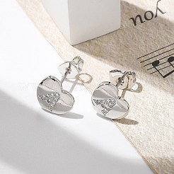 Orecchini a bottone con micro pavé di zirconi chiari in ottone placcato cremagliera&nbsp;EJEW-K299-01P-A
