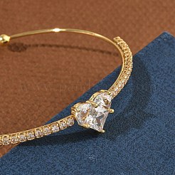 Bracelets de manchette en laiton avec micro-pavé de zircone cubique transparent&nbsp;KK-D112-04G