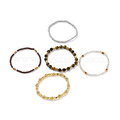 5 x 5-teiliges Set aus natürlichem gefrostetem Tigerauge und synthetischem Hämatit und Glasperlen&nbsp;BJEW-JB07670-01
