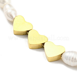 Braccialetto con perle naturali e perline a forma di cuore&nbsp;BJEW-Z016-04G