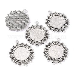 Tibetischer Stil Legierung flache runde Anhänger Fassungen&nbsp;X-TIBEP-S238-AS-NR