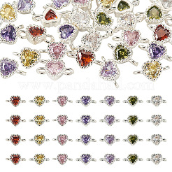 28 Stück 7 Farben Messing Pavé Zirkonia Herz Glieder Verbinder Charms&nbsp;KK-TA0003-47