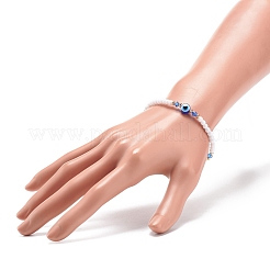 Braccialetto elasticizzato da donna con malocchio in resina e perline acriliche&nbsp;BJEW-JB08609-04