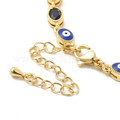 Braccialetto a catena a maglie ovali smaltate con malocchio e vetro&nbsp;BJEW-G663-01G-03