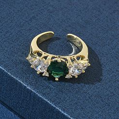 Bagues ouvertes en laiton avec micro pavé de zircones cubiques pour femmes&nbsp;RJEW-L343-07G-01