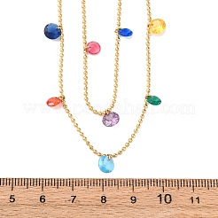 Colliers à double couche en acier inoxydable 304 avec chaîne à billes et zircone cubique colorée pour femmes&nbsp;NJEW-A051-05G