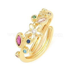 Anillos abiertos tipo brazalete de latón con circonitas cúbicas engastadas&nbsp;CU-CBACDF6-09G-03