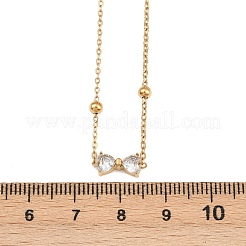Collar con colgante de lazo de circonita cúbica transparente pavé de acero inoxidable 304 para mujer&nbsp;NJEW-G179-08G