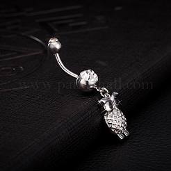 Piercing Schmuck echte platinierte Messing Strass Eule Nabel Ring Bauchringe&nbsp;AJEW-EE0001-64