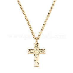 304 Edelstahlkreuz mit Lebensbaum-Anhänger&nbsp;NJEW-TADJ0001-05G