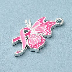 Colgantes de esmalte de aleación con tema de cinta de concientización rosa sobre el cáncer de mama&nbsp;ENAM-A147-01D