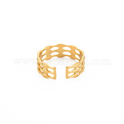 Bague ouverte en forme de bambou en acier inoxydable 304 avec placage ionique (IP) pour femme&nbsp;RJEW-S405-201G