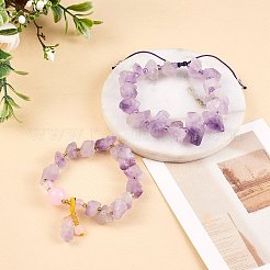2 pièces 2 bracelets de perles tressées en améthyste synthétique de style avec breloque pépite irrégulière&nbsp;JX166A