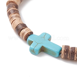 Braccialetto di perline intrecciate in turchese sintetico tinto e disco di cocco da donna&nbsp;BJEW-JB09353