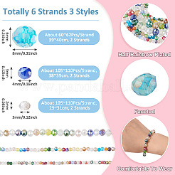 6 brin 3 styles de brins de perles en verre électrolytique&nbsp;EGLA-TA0013-70