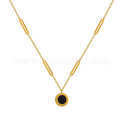Collane con ciondolo rotondo piatto in acciaio inossidabile 304 con numeri romani in acrilico nero&nbsp;FS-WG7B842-02