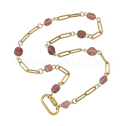 Colliers à chaîne perlée en pépites de quartz fraise naturel&nbsp;NJEW-JN06508-02